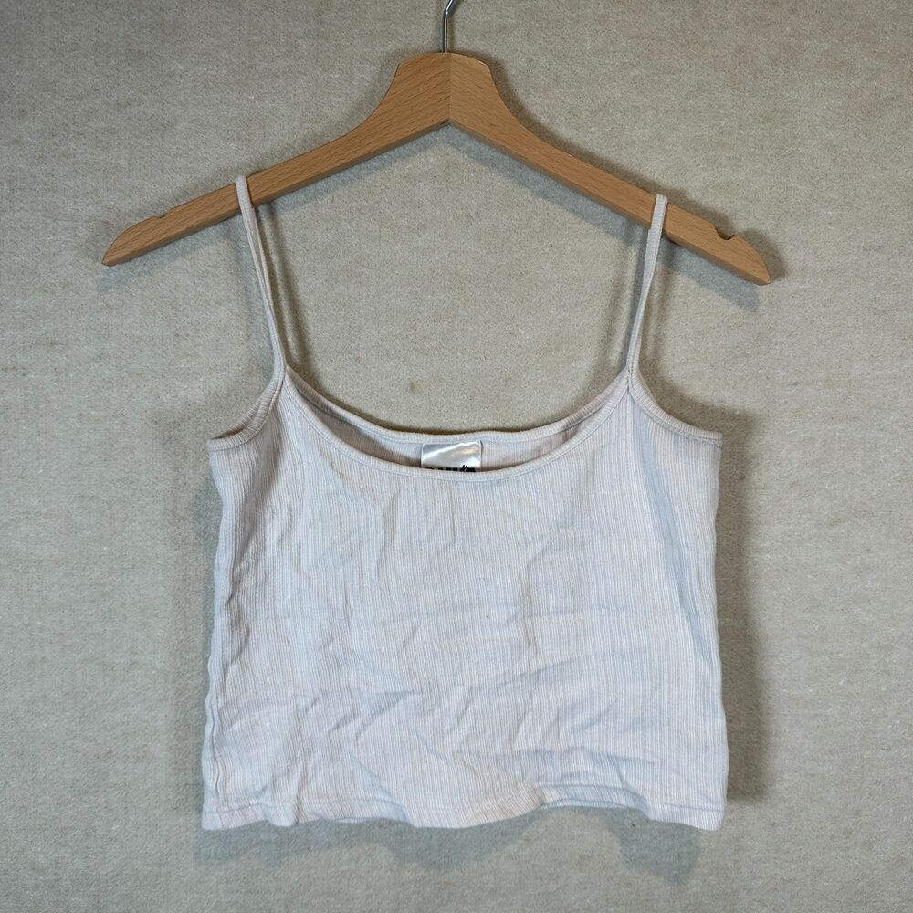 DNLA Sport White Ribbed Tank Top Womens Medium Cotton Stretch Layering